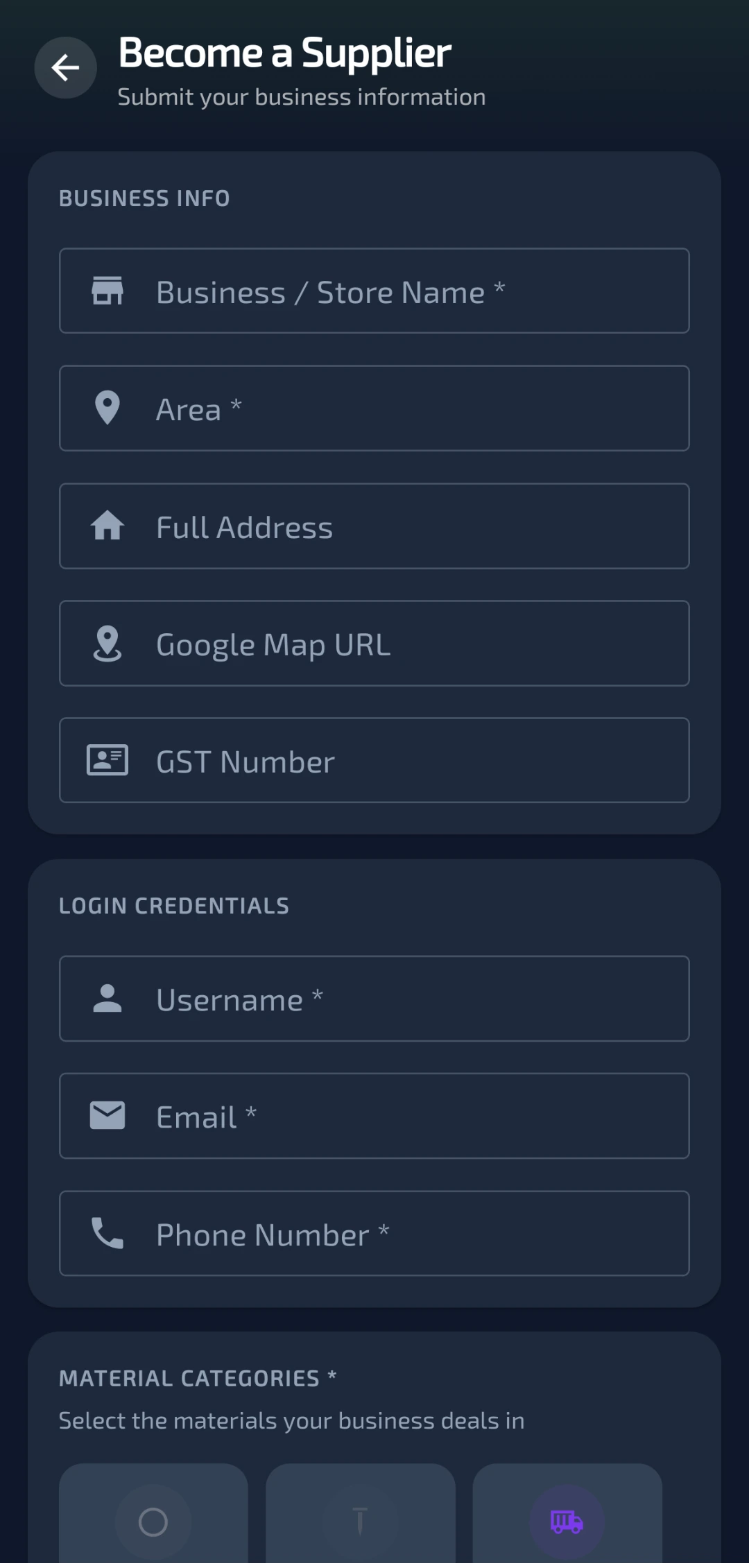BuildRate Become a Supplier form